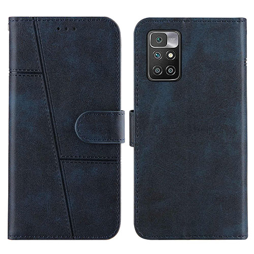 Leather Case Stands Flip Cover Holder Y01X for Xiaomi Redmi 10 4G Blue