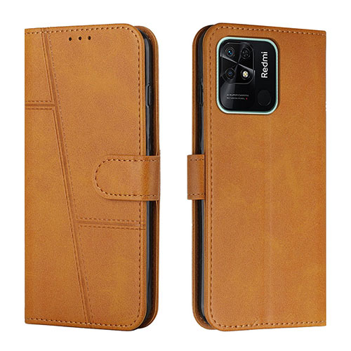 Leather Case Stands Flip Cover Holder Y01X for Xiaomi Redmi 10 India Light Brown