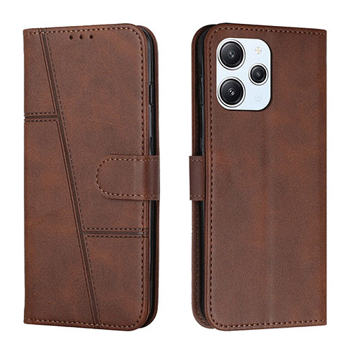 Leather Case Stands Flip Cover Holder Y01X for Xiaomi Redmi 12 4G Brown