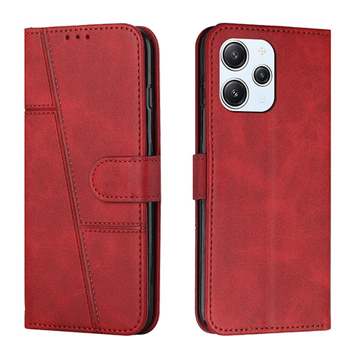 Leather Case Stands Flip Cover Holder Y01X for Xiaomi Redmi 12 4G Red