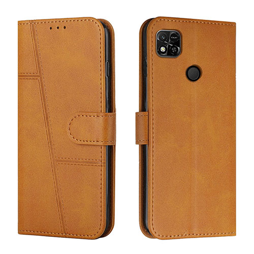 Leather Case Stands Flip Cover Holder Y01X for Xiaomi Redmi 9C Light Brown