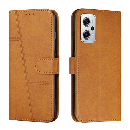 Leather Case Stands Flip Cover Holder Y01X for Xiaomi Redmi K50i 5G Light Brown