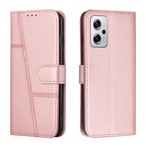 Leather Case Stands Flip Cover Holder Y01X for Xiaomi Redmi K50i 5G Rose Gold