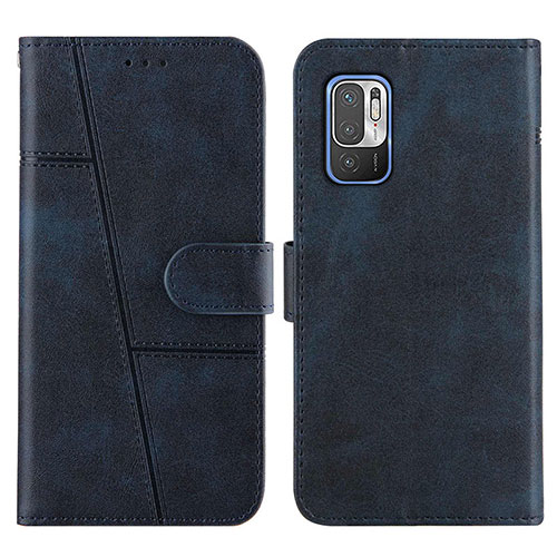 Leather Case Stands Flip Cover Holder Y01X for Xiaomi Redmi Note 10 5G Blue