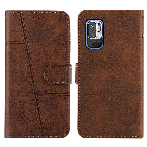 Leather Case Stands Flip Cover Holder Y01X for Xiaomi Redmi Note 10 5G Brown