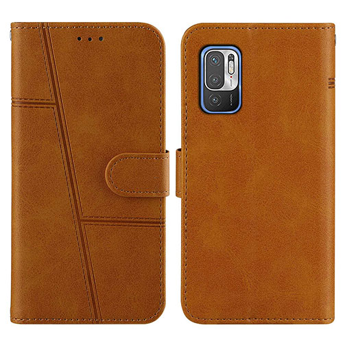 Leather Case Stands Flip Cover Holder Y01X for Xiaomi Redmi Note 10 5G Light Brown