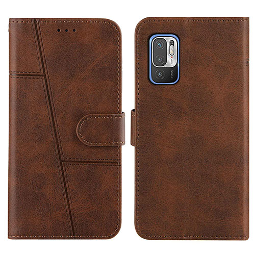 Leather Case Stands Flip Cover Holder Y01X for Xiaomi Redmi Note 10T 5G Brown