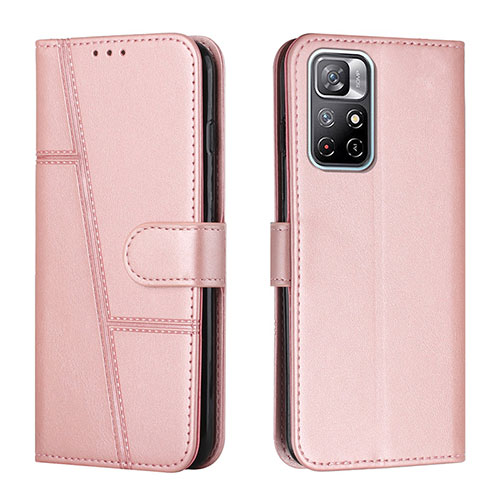 Leather Case Stands Flip Cover Holder Y01X for Xiaomi Redmi Note 11 5G Rose Gold