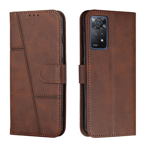 Leather Case Stands Flip Cover Holder Y01X for Xiaomi Redmi Note 11 Pro 4G Brown