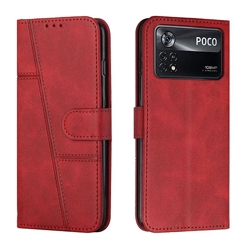 Leather Case Stands Flip Cover Holder Y01X for Xiaomi Redmi Note 11E Pro 5G Red