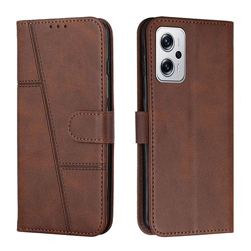 Leather Case Stands Flip Cover Holder Y01X for Xiaomi Redmi Note 11T Pro+ Plus 5G Brown