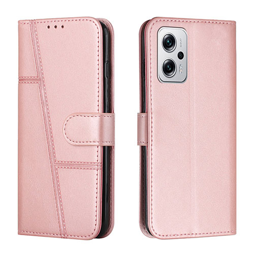 Leather Case Stands Flip Cover Holder Y01X for Xiaomi Redmi Note 11T Pro+ Plus 5G Rose Gold
