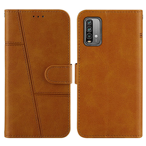 Leather Case Stands Flip Cover Holder Y01X for Xiaomi Redmi Note 9 4G Light Brown