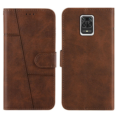 Leather Case Stands Flip Cover Holder Y01X for Xiaomi Redmi Note 9 Pro Brown