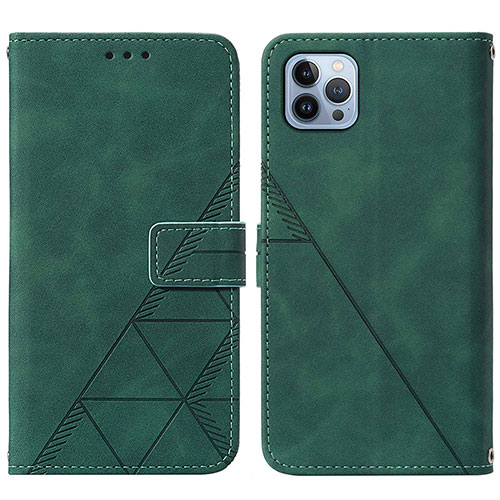 Leather Case Stands Flip Cover Holder Y02B for Apple iPhone 13 Pro Max Green