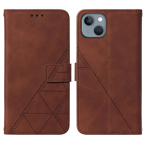 Leather Case Stands Flip Cover Holder Y02B for Apple iPhone 15 Plus Brown