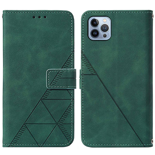 Leather Case Stands Flip Cover Holder Y02B for Apple iPhone 15 Pro Max Green