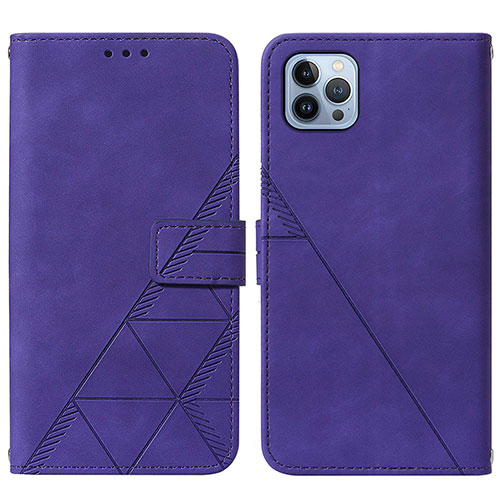 Leather Case Stands Flip Cover Holder Y02B for Apple iPhone 15 Pro Purple