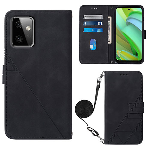 Leather Case Stands Flip Cover Holder Y02B for Motorola Moto G Power 5G (2023) Black