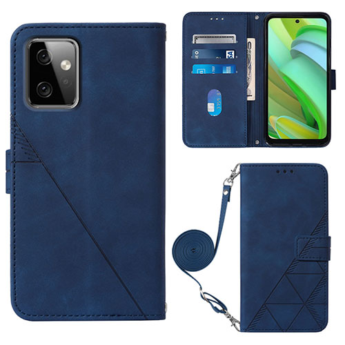 Leather Case Stands Flip Cover Holder Y02B for Motorola Moto G Power 5G (2023) Blue