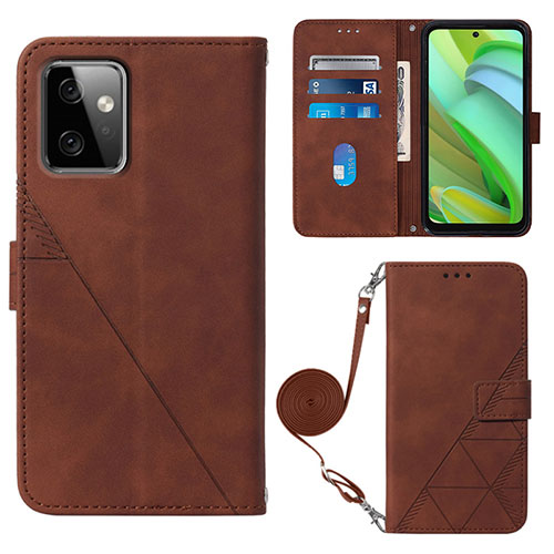 Leather Case Stands Flip Cover Holder Y02B for Motorola Moto G Power 5G (2023) Brown