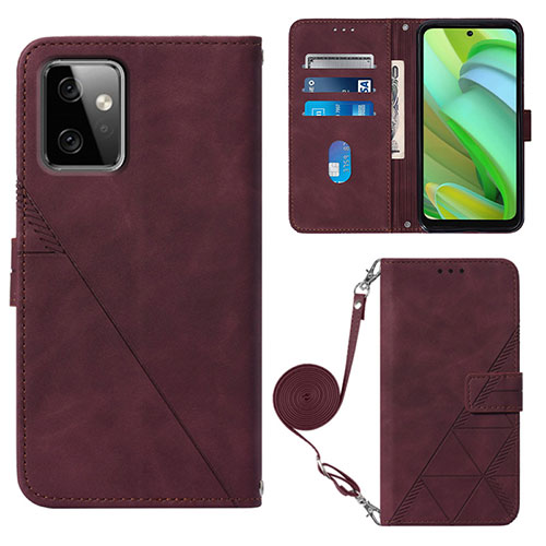 Leather Case Stands Flip Cover Holder Y02B for Motorola Moto G Power 5G (2023) Red Wine