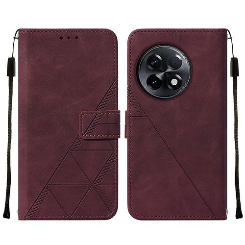 Leather Case Stands Flip Cover Holder Y02B for OnePlus 11R 5G Red