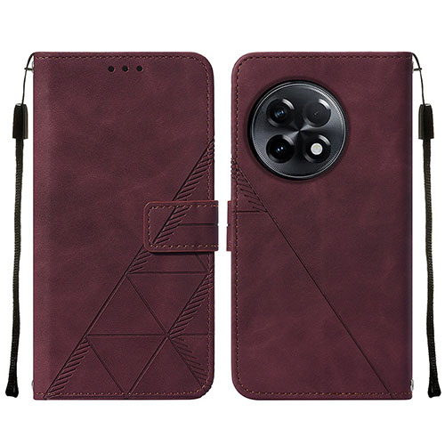 Leather Case Stands Flip Cover Holder Y02B for OnePlus Ace 2 5G Red