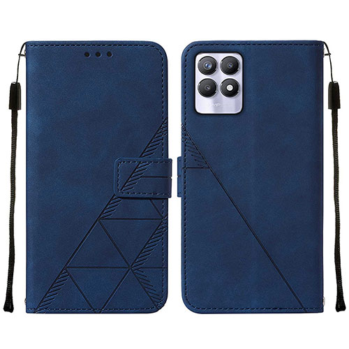 Leather Case Stands Flip Cover Holder Y02B for Realme 8i Blue