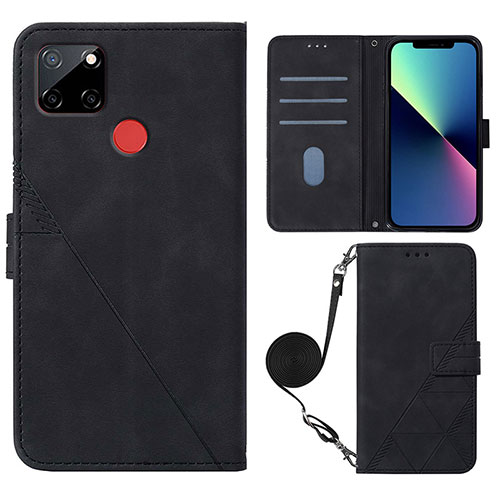 Leather Case Stands Flip Cover Holder Y02B for Realme C12 Black