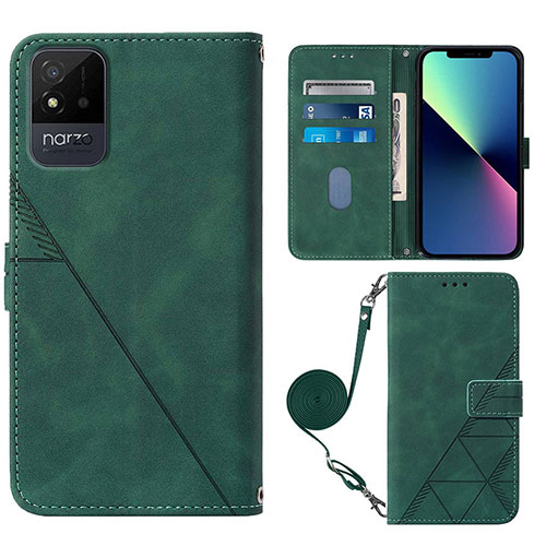 Leather Case Stands Flip Cover Holder Y02B for Realme C20A Green