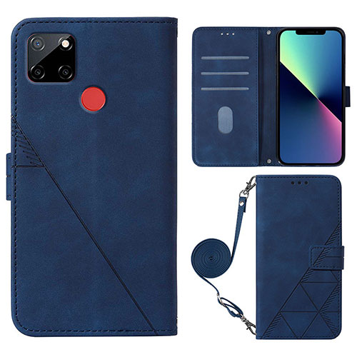 Leather Case Stands Flip Cover Holder Y02B for Realme C25 Blue