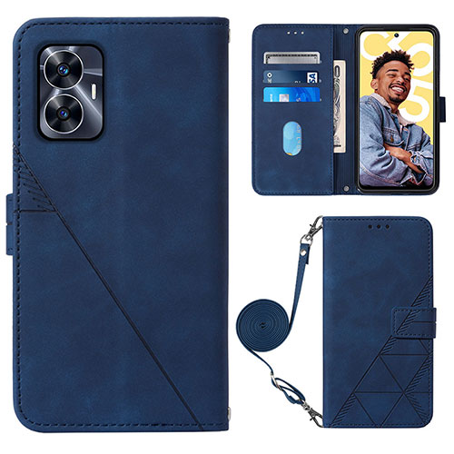 Leather Case Stands Flip Cover Holder Y02B for Realme C55 Blue