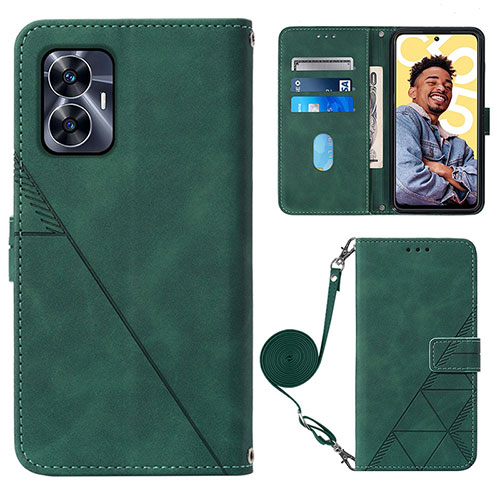 Leather Case Stands Flip Cover Holder Y02B for Realme C55 Green