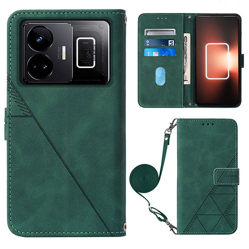 Leather Case Stands Flip Cover Holder Y02B for Realme GT Neo6 5G Green