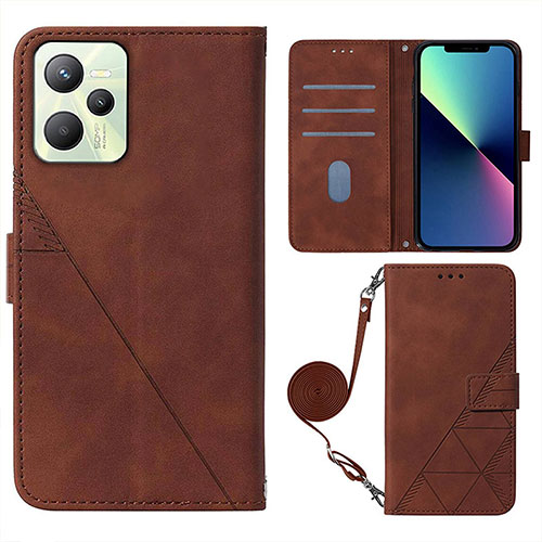 Leather Case Stands Flip Cover Holder Y02B for Realme Narzo 50A Prime Brown