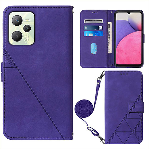 Leather Case Stands Flip Cover Holder Y02B for Realme Narzo 50A Prime Purple