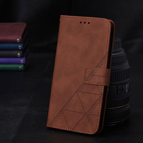 Leather Case Stands Flip Cover Holder Y02B for Samsung Galaxy A12 Brown