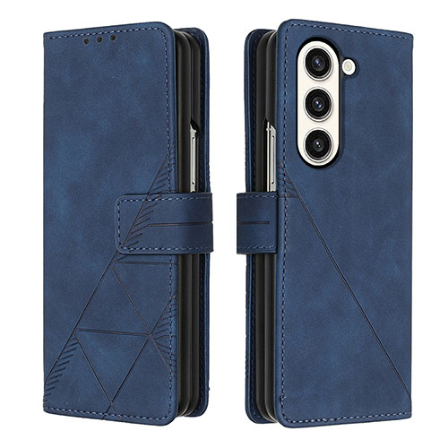 Leather Case Stands Flip Cover Holder Y02B for Samsung Galaxy Z Fold5 5G Blue