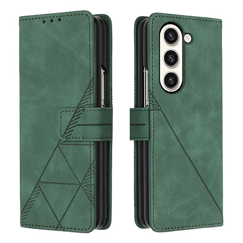 Leather Case Stands Flip Cover Holder Y02B for Samsung Galaxy Z Fold5 5G Green