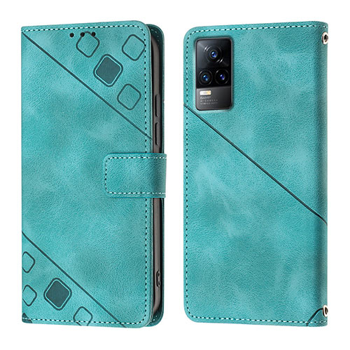 Leather Case Stands Flip Cover Holder Y02B for Vivo V21e 4G Cyan