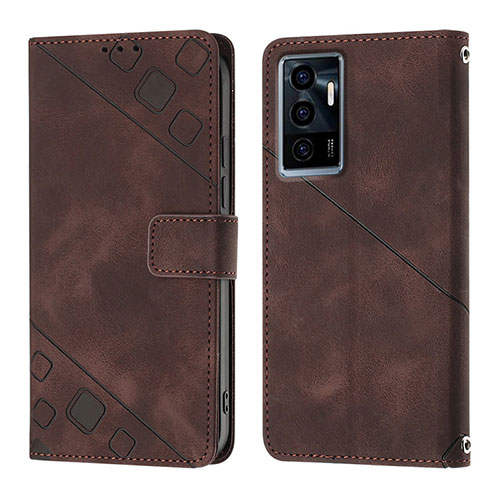 Leather Case Stands Flip Cover Holder Y02B for Vivo V23e 5G Brown