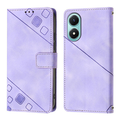 Leather Case Stands Flip Cover Holder Y02B for Vivo Y02S Clove Purple