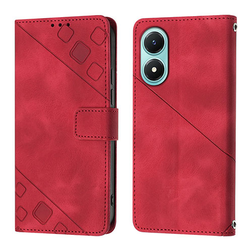 Leather Case Stands Flip Cover Holder Y02B for Vivo Y02S Red