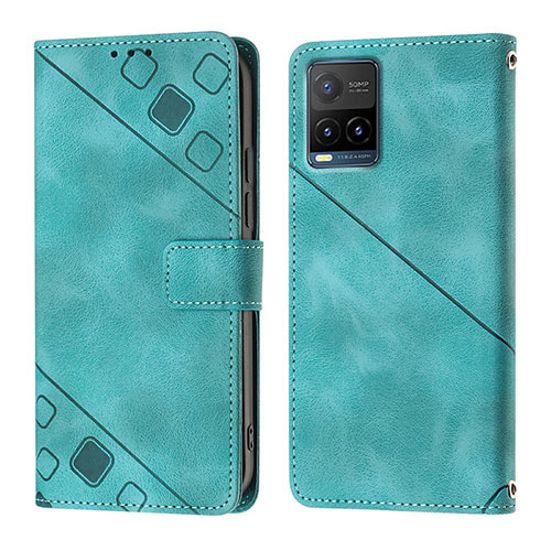 Leather Case Stands Flip Cover Holder Y02B for Vivo Y21e Green