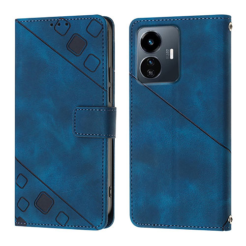 Leather Case Stands Flip Cover Holder Y02B for Vivo Y77 5G Blue