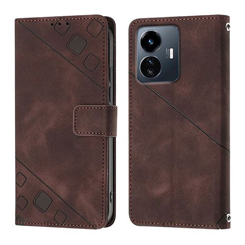 Leather Case Stands Flip Cover Holder Y02B for Vivo Y77 5G Brown