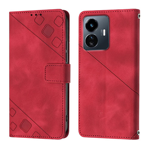 Leather Case Stands Flip Cover Holder Y02B for Vivo Y77 5G Red