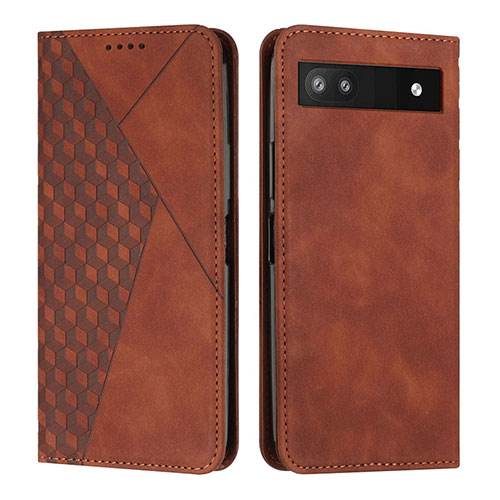 Leather Case Stands Flip Cover Holder Y02X for Google Pixel 6a 5G Brown
