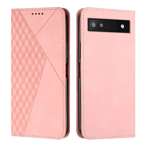 Leather Case Stands Flip Cover Holder Y02X for Google Pixel 6a 5G Rose Gold